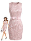 Rosa 60er Bleistiftkleid mit Jacquardmuster und Schleifengürtel