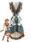 Weißes 70er Western-Boho-Minikleid mit Paisleymuster und Fransen