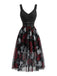 Schwarzes 70er Gothic Kleid mit Rose und Totenkopf