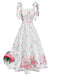 Weißes 50er Kleid mit Bindeband und Blumenstickerei