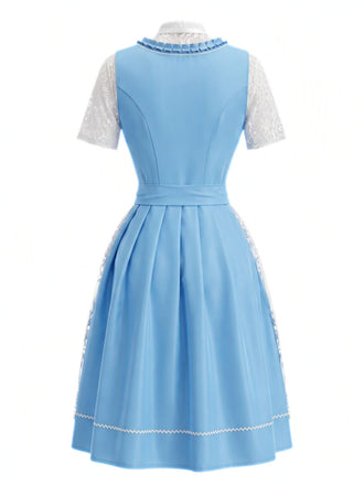 Blaues 50er Kleid mit Schürze und Spitzentop