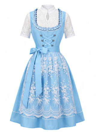 Blaues 50er Kleid mit Schürze und Spitzentop
