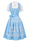 Blaues 50er Oktoberfest-Dirndl-Set mit Spitzentop und bestickter Schürze