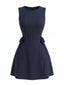 Marineblaues 60er A-Linie-Kleid mit Streifen und Taillenbändern