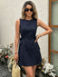 Marineblaues 60er A-Linie-Kleid mit Streifen und Taillenbändern
