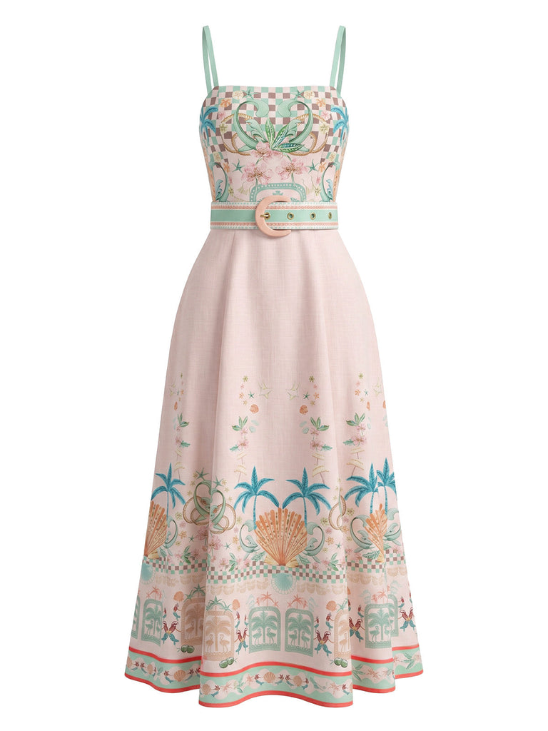 Rosa 70er Kleid mit Palmen und Print