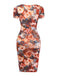 Braunes 60er Bodycon-Kleid mit Blumen und Raffung