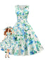 50er ärmelloses Swingkleid mit Blumenmuster und Wickelausschnitt