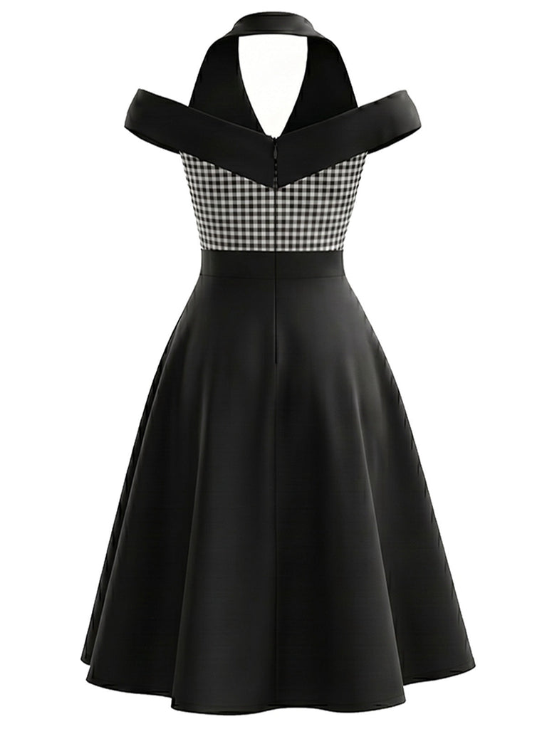 Schwarz-Weißes 50er Gingham-Kleid mit Neckholder