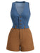 [Pre-Sale] Blue And Brown 1970s V Neck Denim Jumpsuit 3