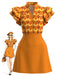Orange 60er Kleid mit Rüschen und Print