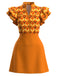 Orange 60er Kleid mit geometrischem Print und Rüschenärmeln