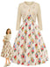 Cremefarbenes 40er Bolero & Kleid Set mit Blumen