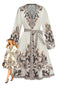 70er Boho-Kleid mit Paisley-Print und Ballonärmeln