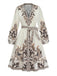 70er Boho Kleid mit V-Ausschnitt und Ballonärmel