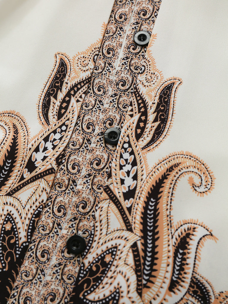 70er Boho Kleid mit V-Ausschnitt und Ballonärmel