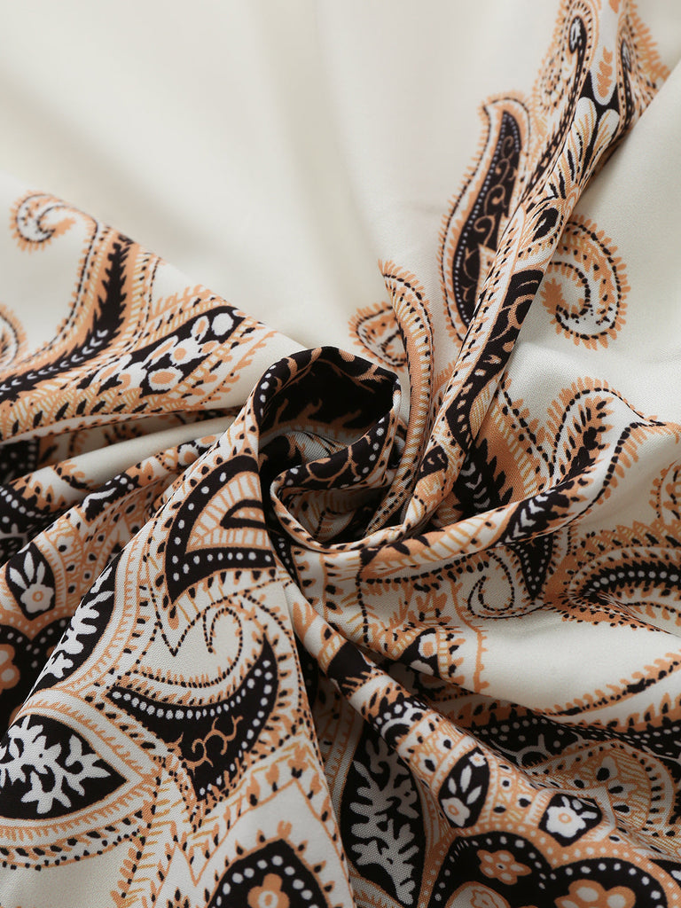 70er Boho Kleid mit V-Ausschnitt und Ballonärmel
