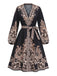 70er Boho Kleid mit V-Ausschnitt und Ballonärmel