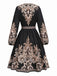70er Boho Kleid mit V-Ausschnitt und Ballonärmel