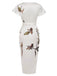 Weißes 60er Kleid mit Print und Wickel