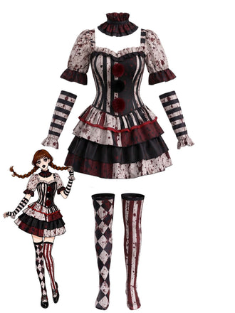 60er Halloween Clown-Kostümset mit Rüschen