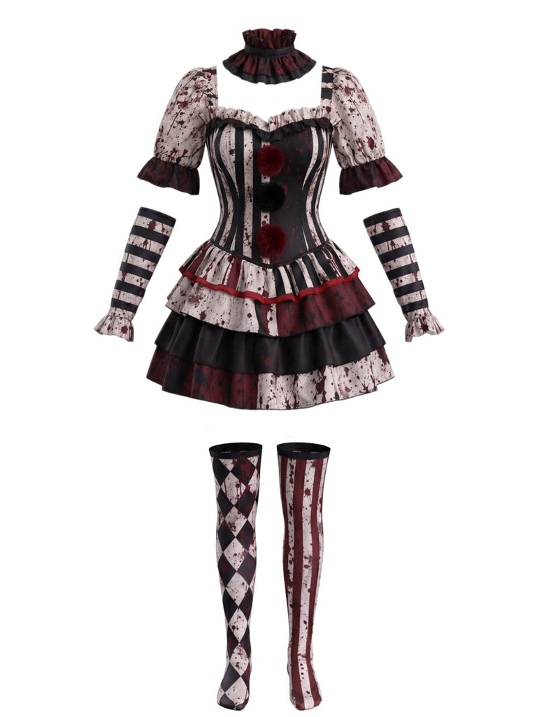 60er Halloween Clown-Kostümset mit Rüschen