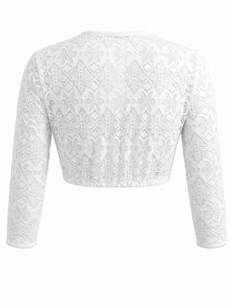 Weißes 50er Crop-Top mit V-Ausschnitt und Spitze