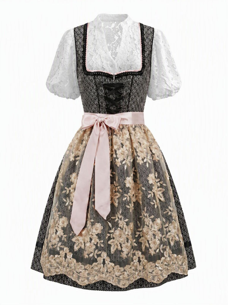 Schwarzes 50er 3-teiliges Set mit Kleid und Schürze