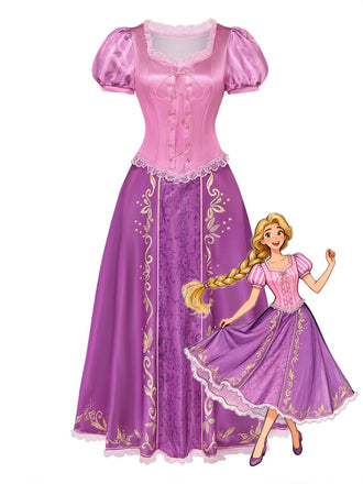 Rosa 50er Kleid mit Puffärmel und Schnürung
