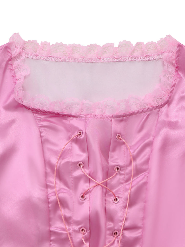 Rosa 50er Kleid mit Puffärmel und Schnürung
