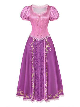 Rosa 50er Kleid mit Puffärmel und Schnürung