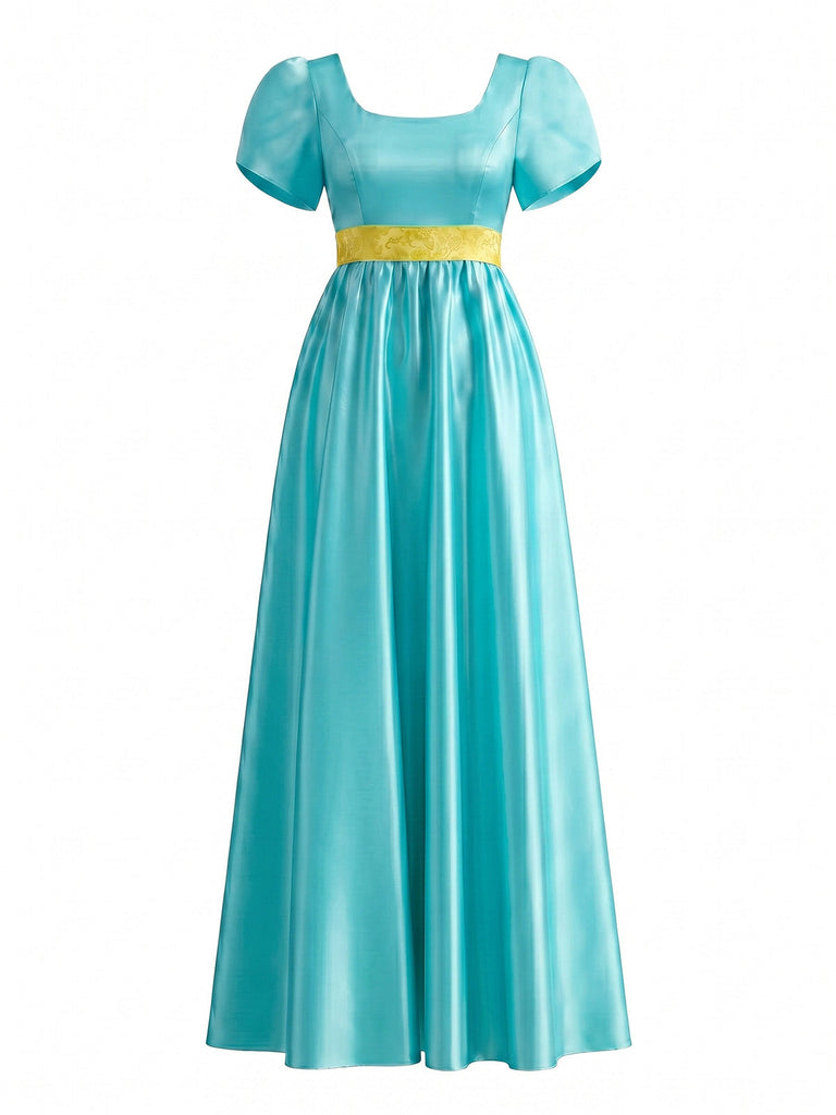 30er Satin-Kleid mit Eckiger Ausschnitt und Empire-Taille