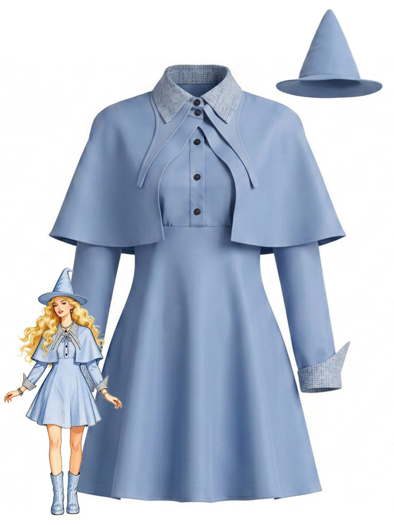 50er Hexen-Kostüm-Set mit Kleid, Cape und Hut