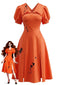 Oranges 50er Halloween-Kleid mit Puffärmeln