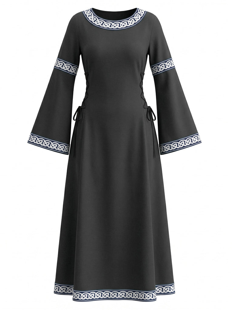 30er Renaissancekleid mit Rundhals und Glockenärmeln
