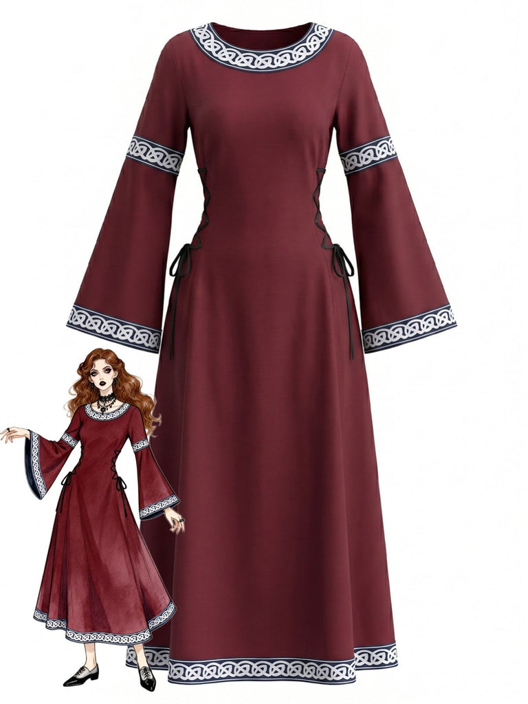 30er Renaissancekleid mit Rundhals und Glockenärmeln
