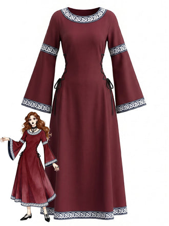 30er Renaissancekleid mit Rundhals und Glockenärmeln