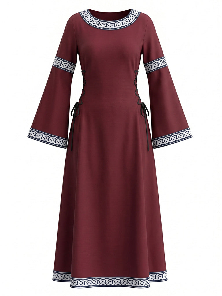 30er Renaissancekleid mit Rundhals und Glockenärmeln