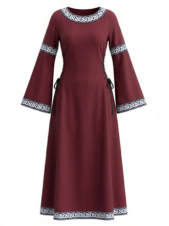 30er Renaissancekleid mit Rundhals und Glockenärmeln