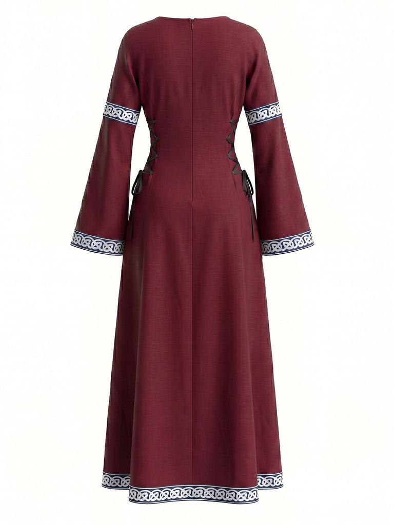 30er Renaissancekleid mit Rundhals und Glockenärmeln