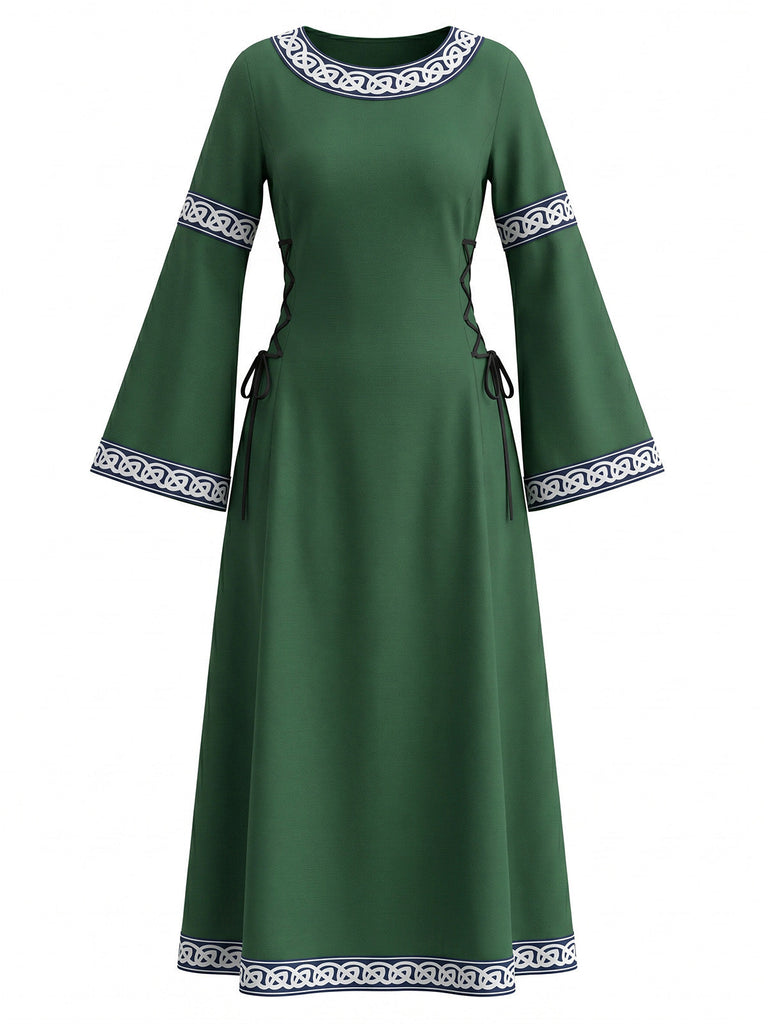 30er Renaissancekleid mit Rundhals und Glockenärmeln