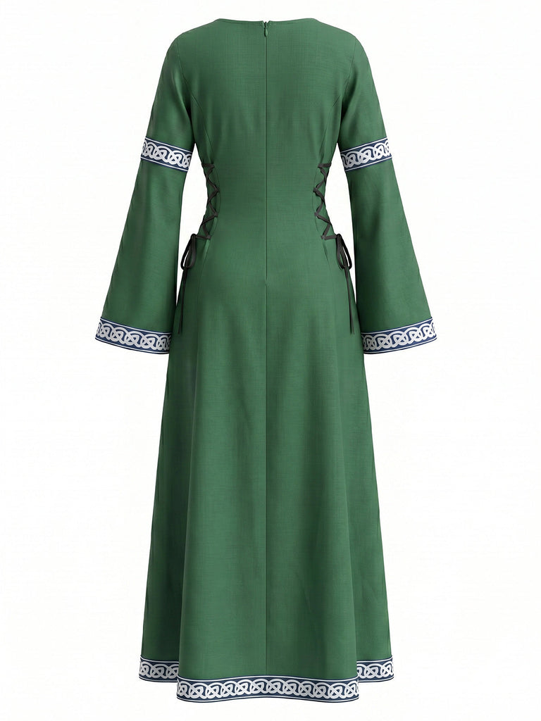 30er Renaissancekleid mit Rundhals und Glockenärmeln