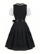 50er schulterfreies Baumwoll-Kleid mit Polka-Dots und Gingham