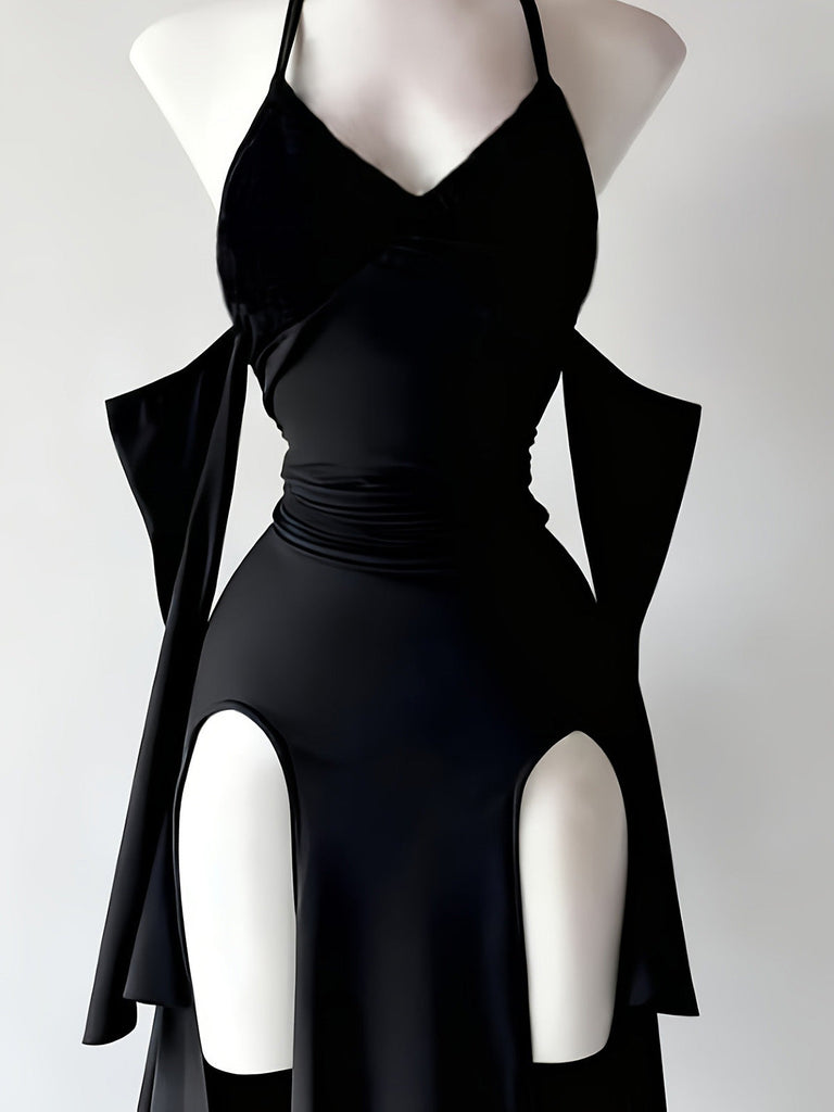 60er Gothic Maxikleid mit Neckholder und Hoch