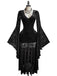 Schwarzes 80er Kleid mit V-Ausschnitt und Samt