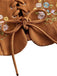 Brauner 70er Boho Korsett mit Schnürung und Blumenstickerei