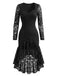 Schwarzes 60er Kleid mit Spitze und High-Low