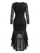 Schwarzes 60er Kleid mit Spitze und High-Low