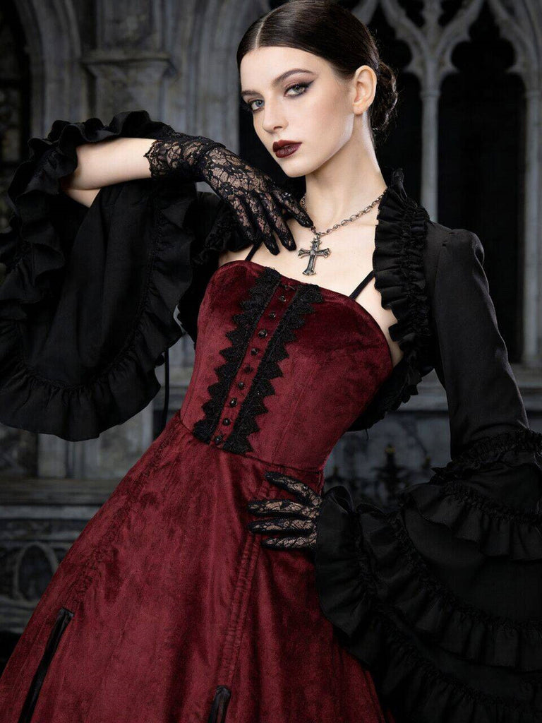 Schwarze 50er Gothic Jacke mit Rüschen und Langärmeln