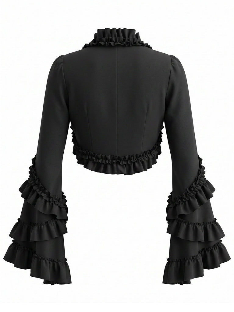 Schwarze 50er Gothic Jacke mit Rüschen und Langärmeln